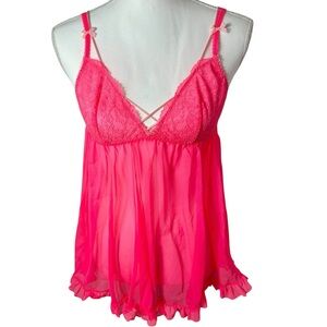 NWT 2016 Victoria's Secret Neon Pink Sheer Chemise with Matching Panty Size Smal